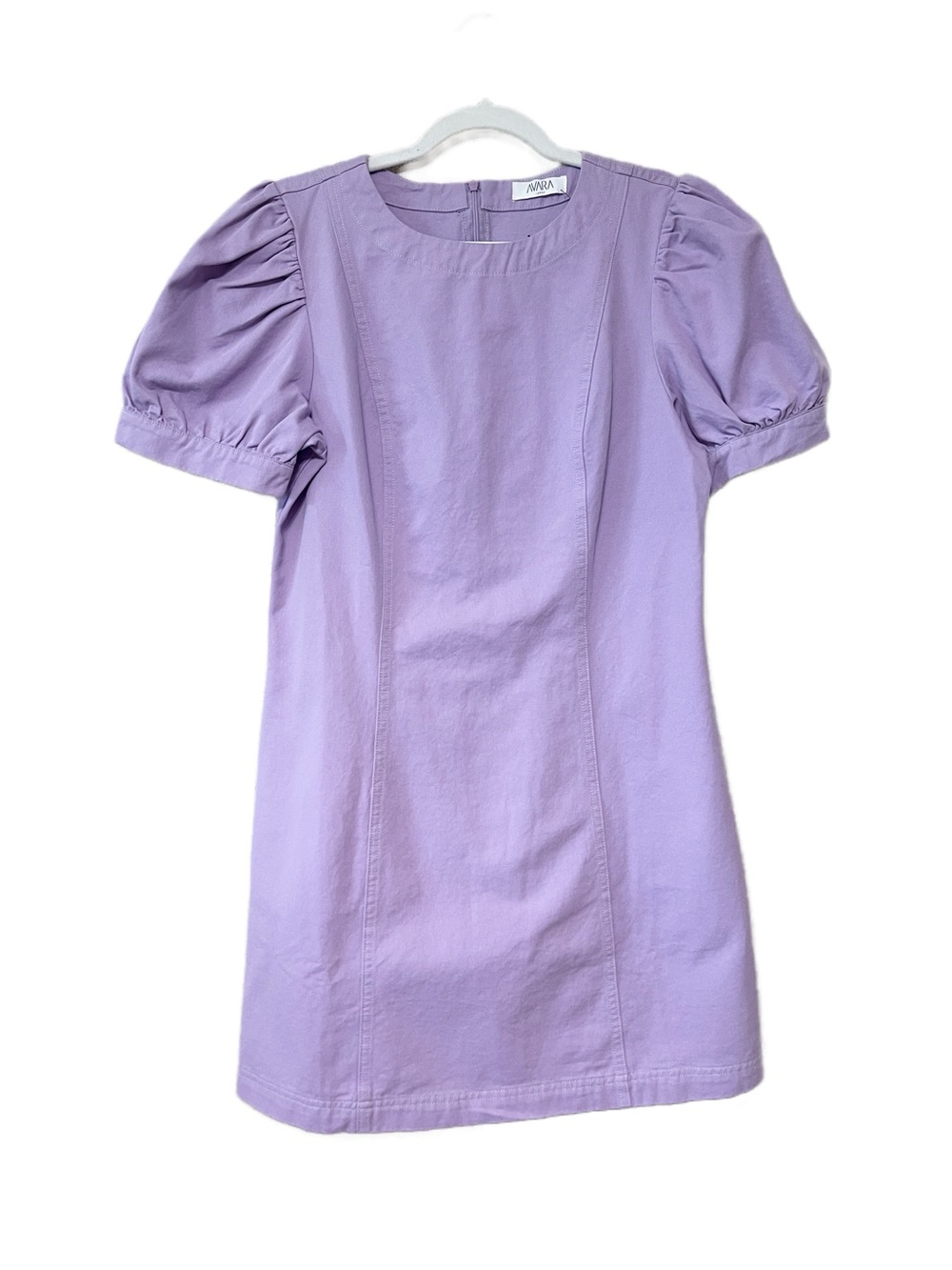 AVARA Light Purple Denim Dress Puff Sleeve Cotton Lilac Lavender Womens Large